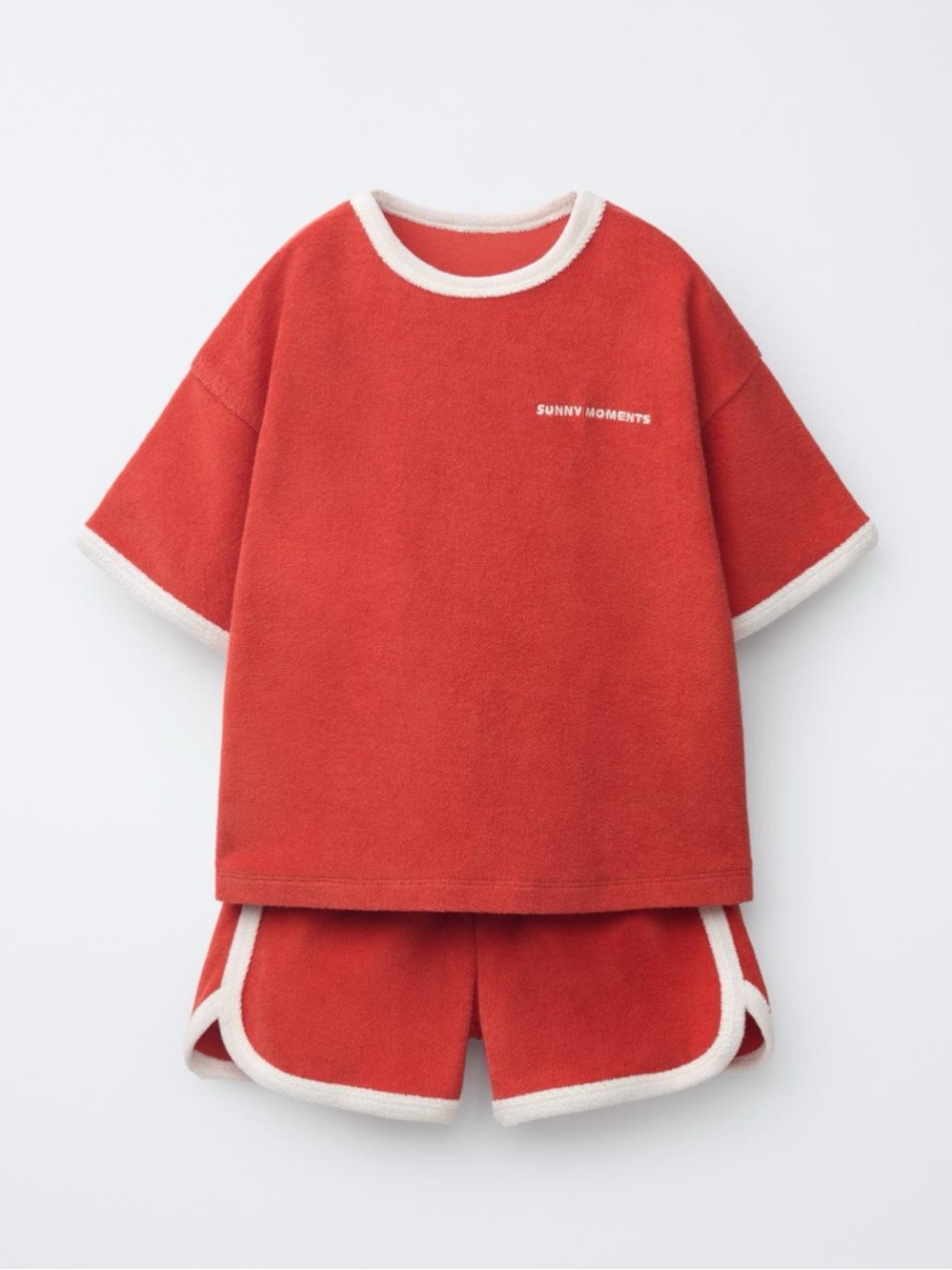 ZARA T-SHIRT AND BERMUDA SET WITH TOWEL EFFECT PIPING